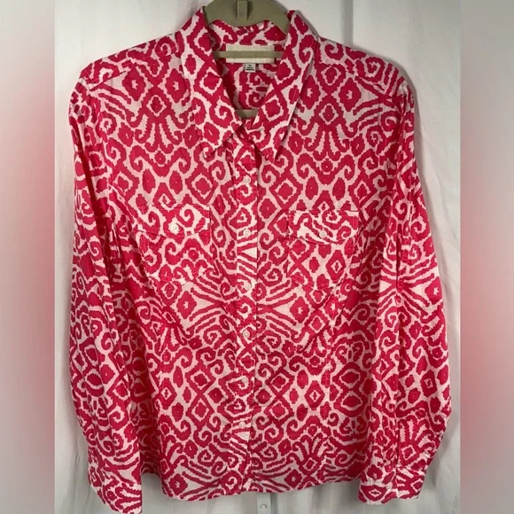 Jones New York Sport Fuchsia & White Tab Sleeve Blouse Shirt Top, XL - Picture 1 of 7